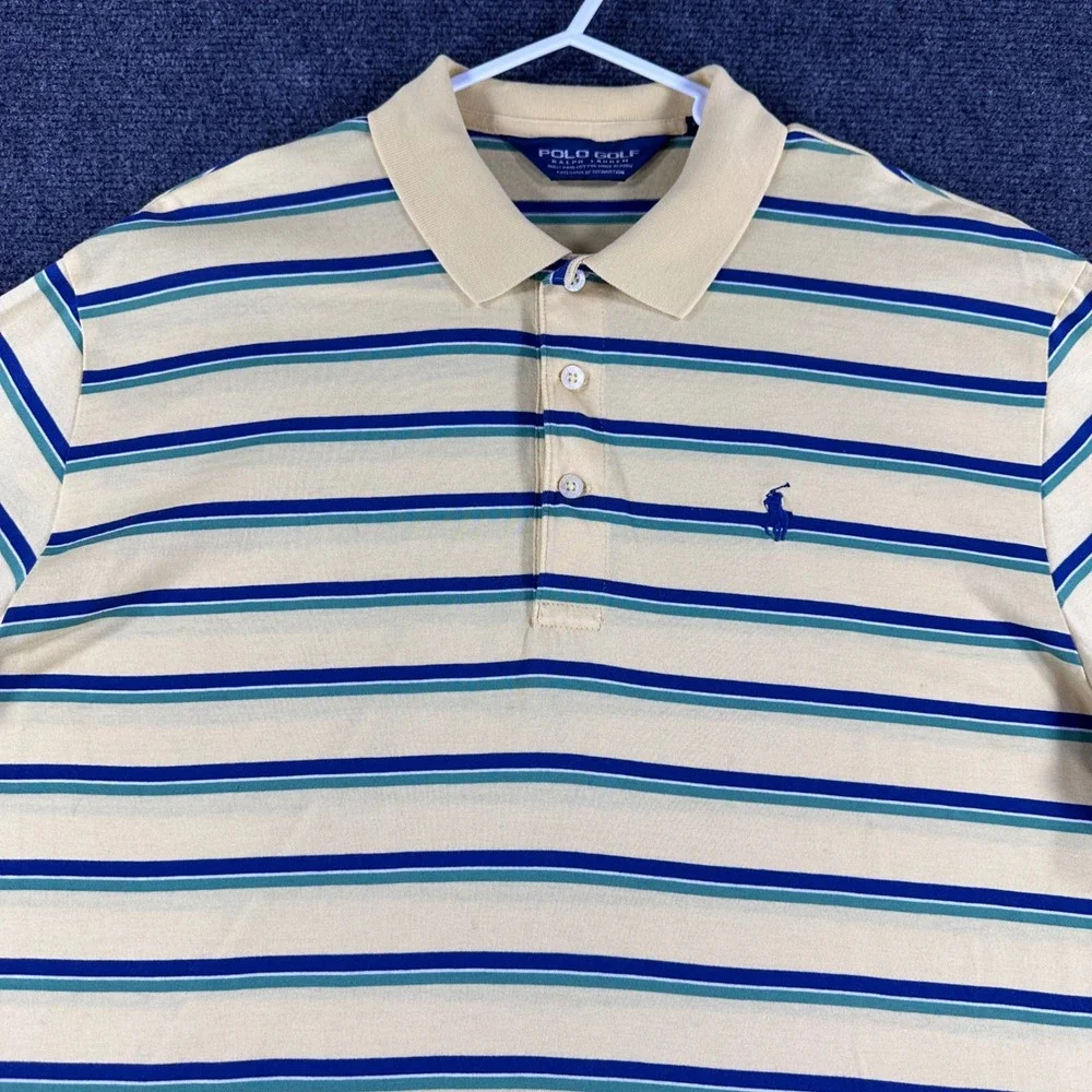 Polo Ralph Lauren Polo Shirt Mens M Medium Yellow Striped Golf Pima Cotton